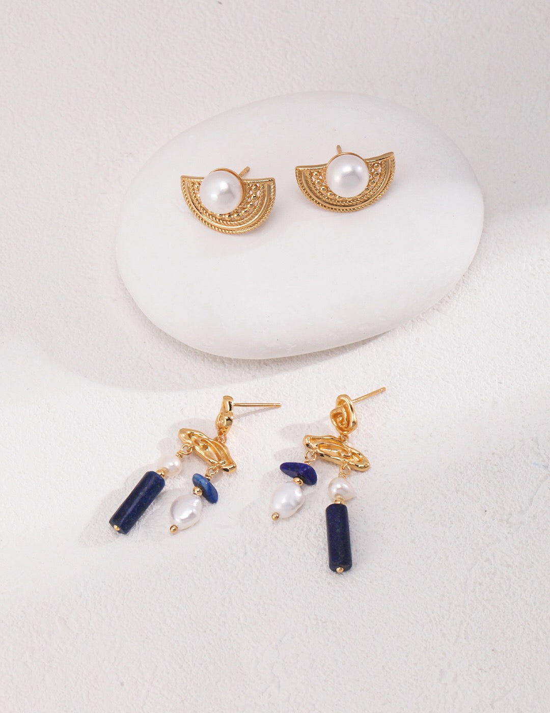 Blue Lapis Stone With Pearls Earrings