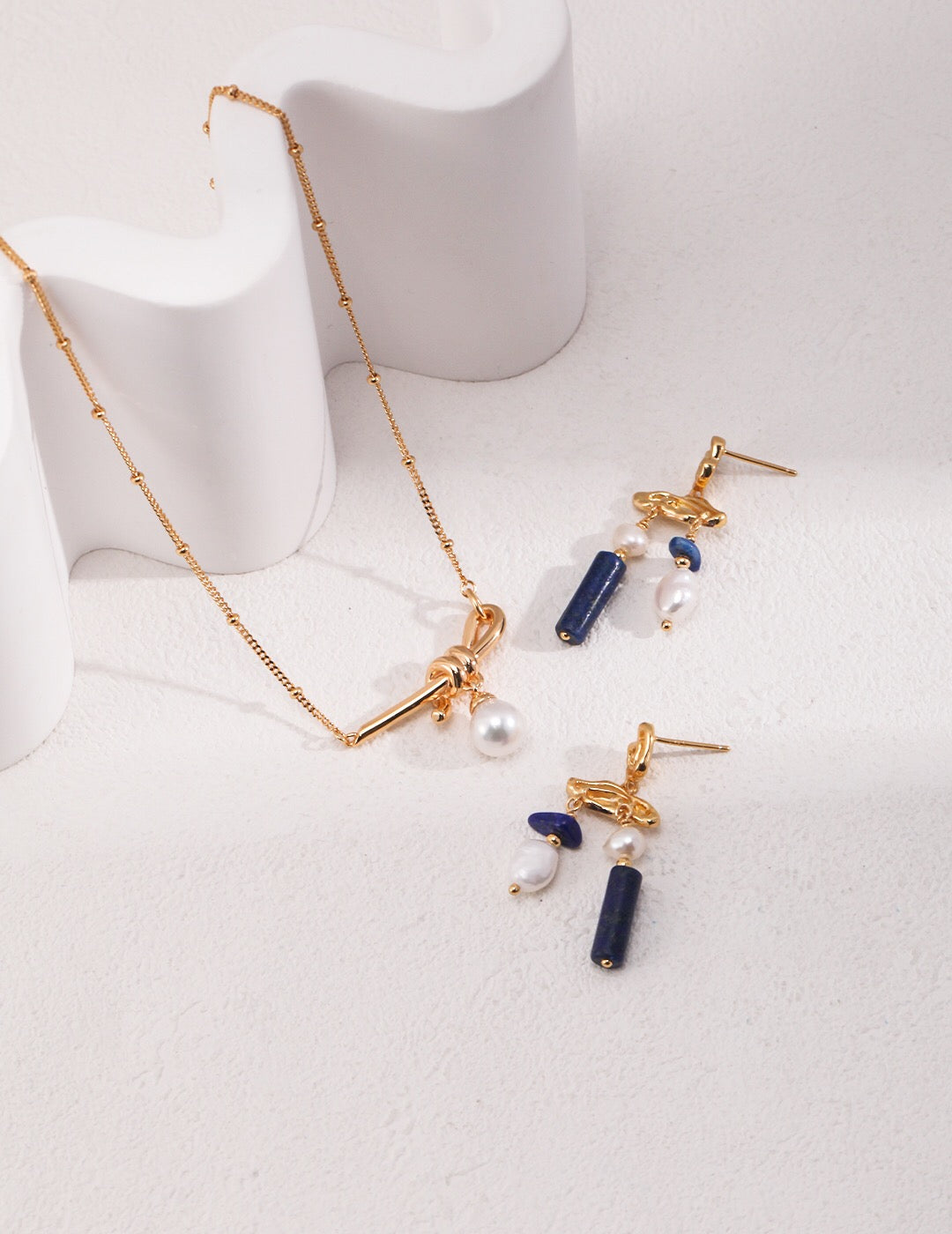 Blue Lapis Stone With Pearls Earrings