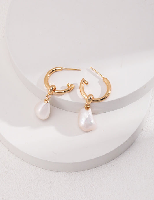 Large Pearl Drop Hoop Earrings