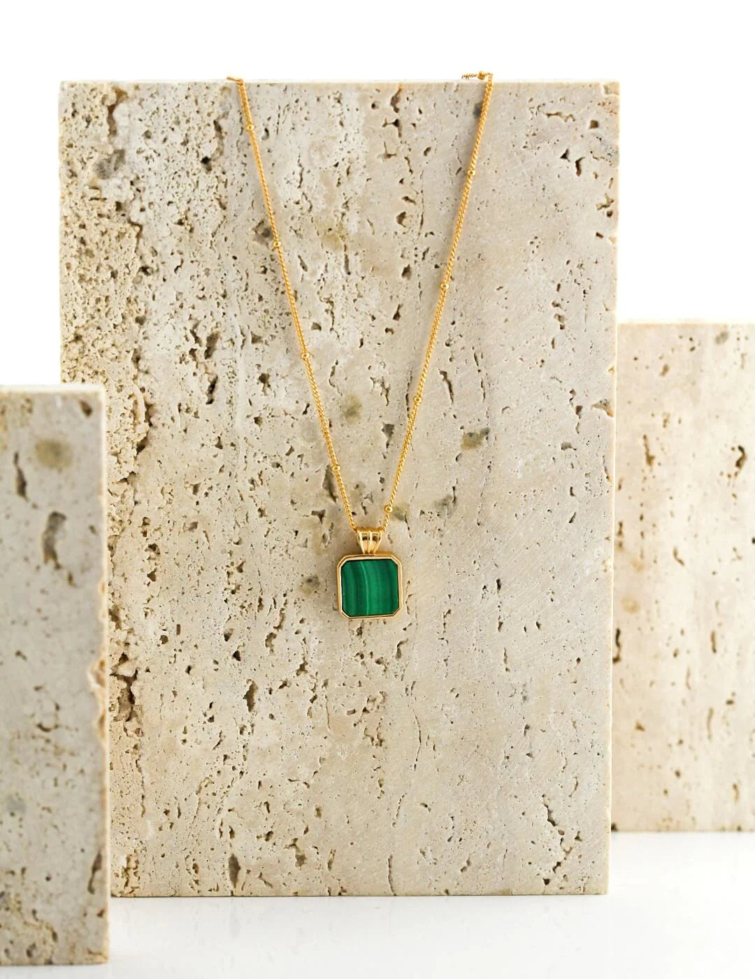 Satellite Chain Square Malachite Pendant Necklace