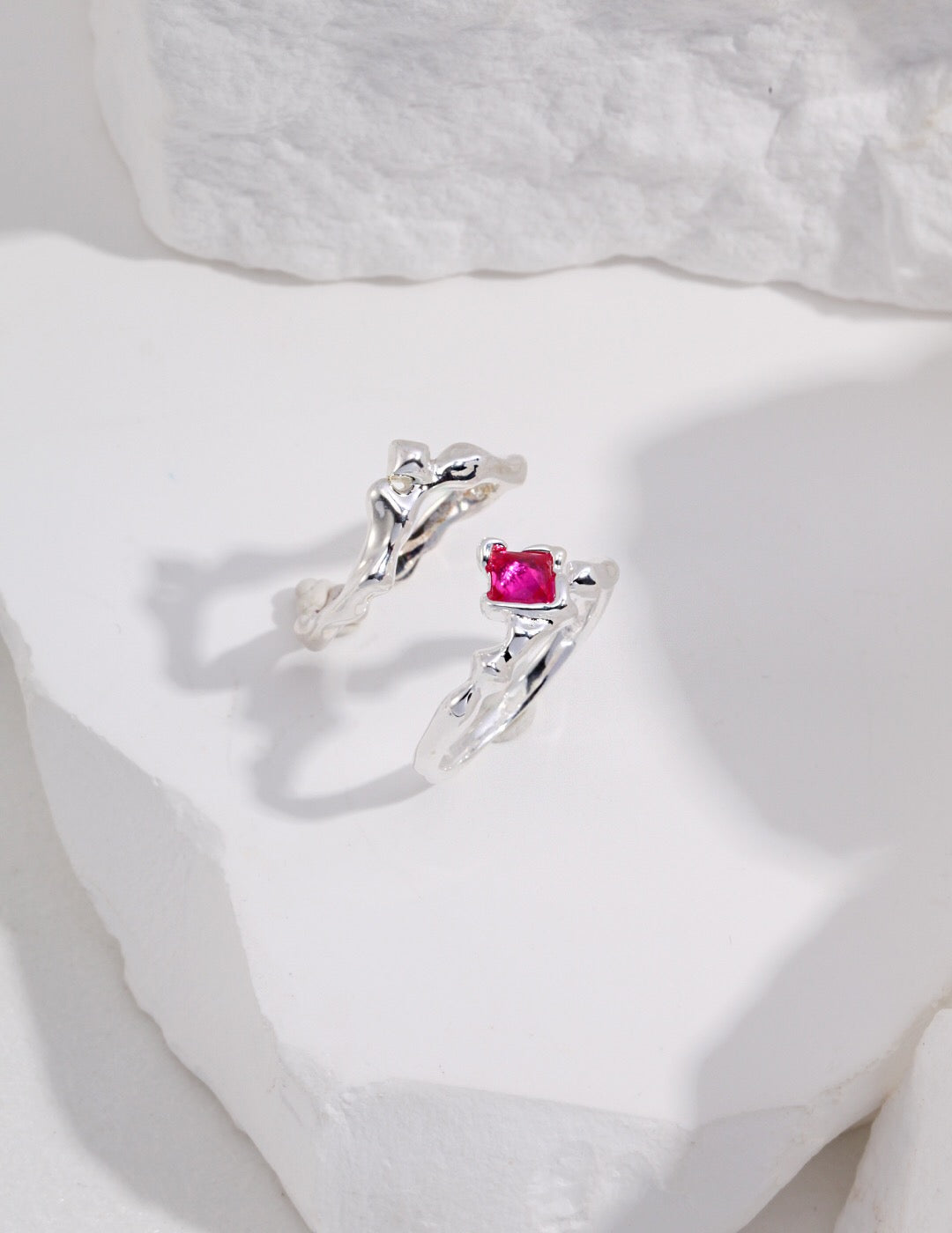 Pink Rhombus Shaped Zircon Ring