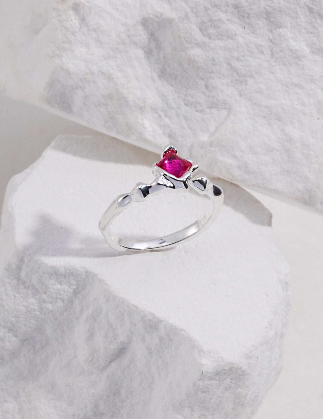 Pink Rhombus Shaped Zircon Ring