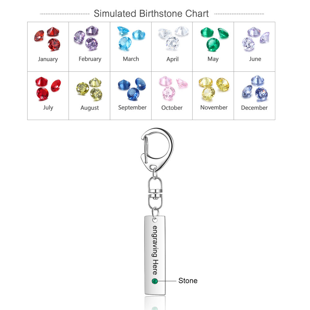 Birthstone & Engraving Stainless Steel Keychain