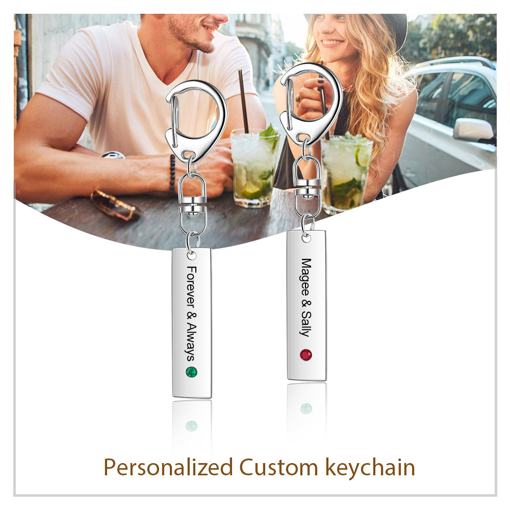 Birthstone & Engraving Stainless Steel Keychain