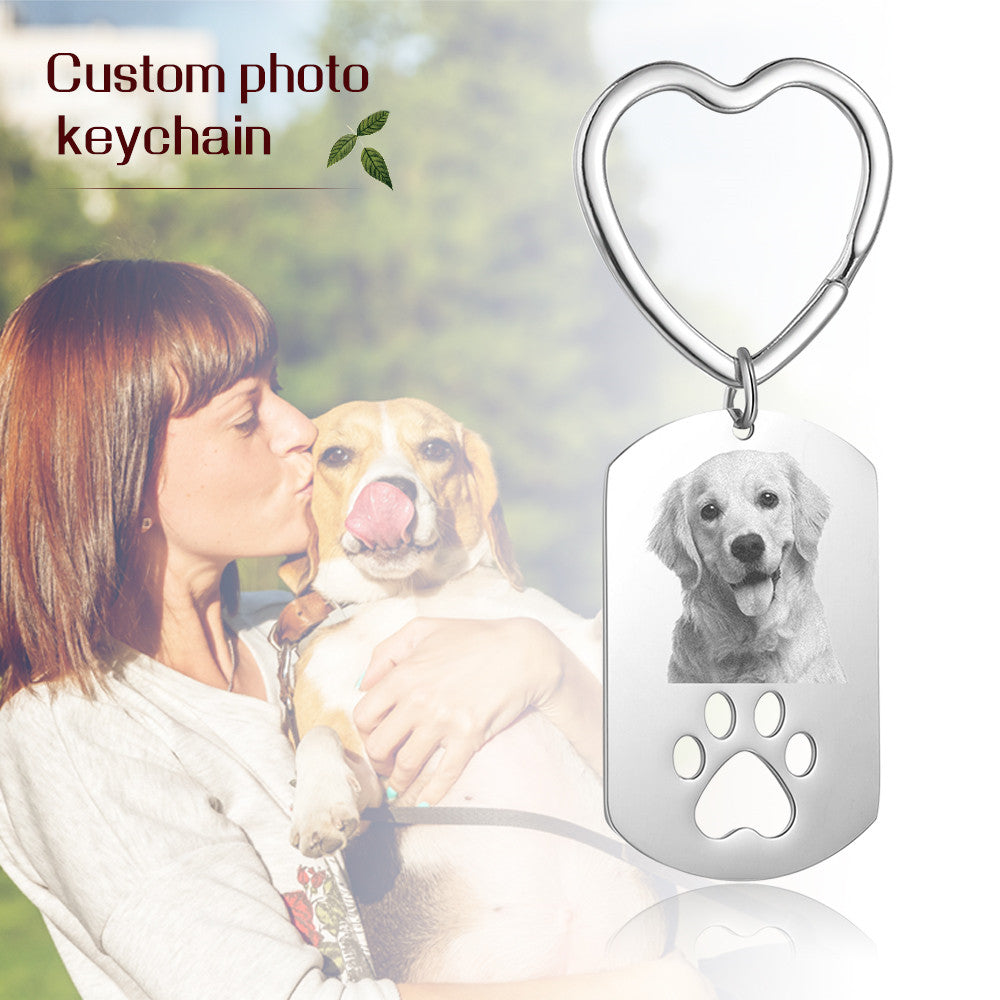 Personalized  Heart Shape Stainless Steel Photo Keychain