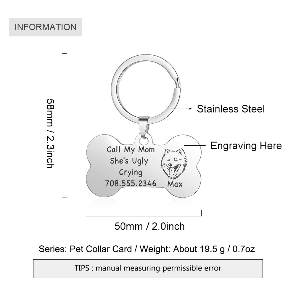 Personalized Stainless Steel Pet Collar Card Keychain