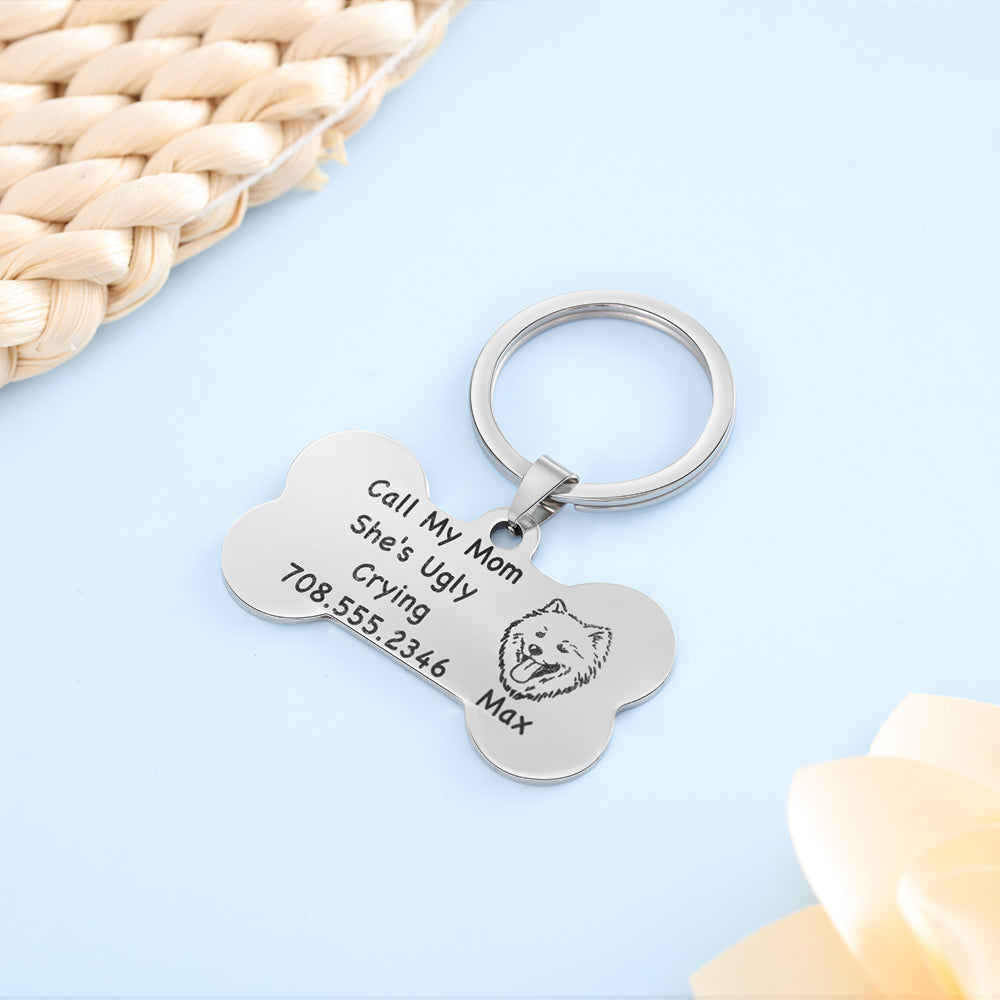 Personalized Stainless Steel Pet Collar Card Keychain