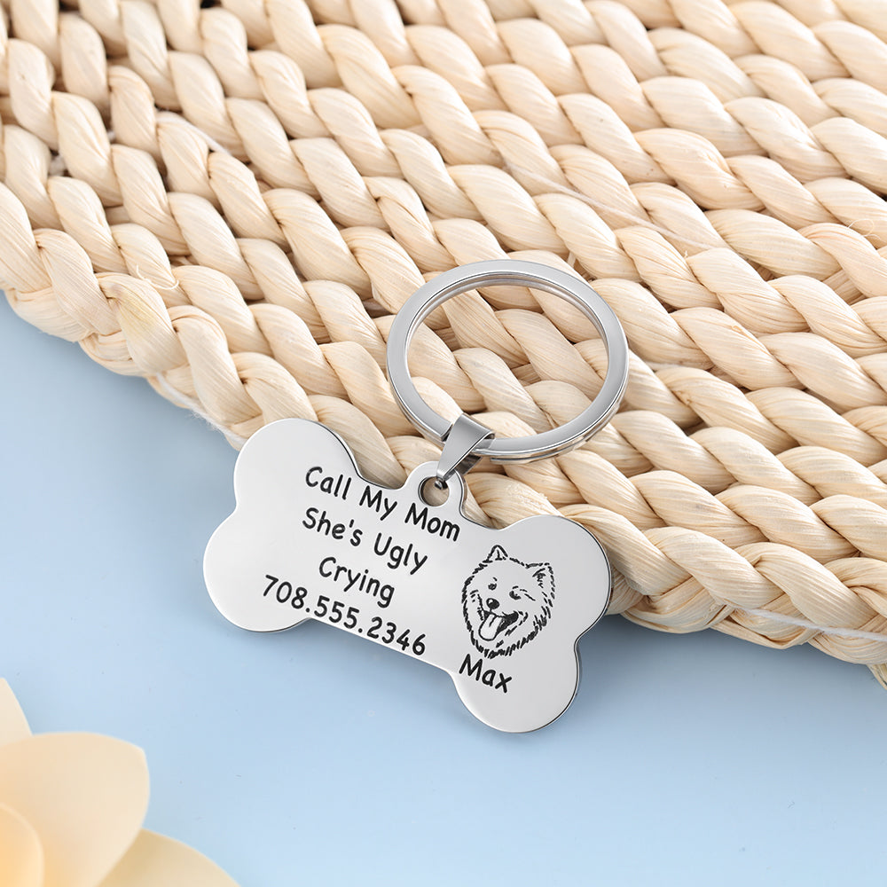 Personalized Stainless Steel Pet Collar Card Keychain