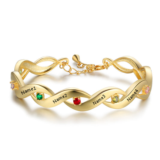 18K Gold Plated Cubic Zirconia Bracelet with Personalized Names