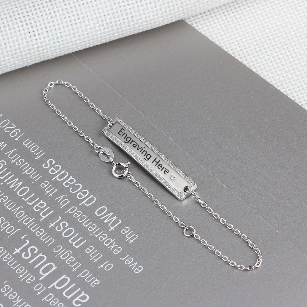 Custom 925 Sterling Silver Nameplate Bar Bracelet