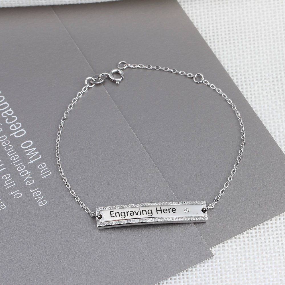 Custom 925 Sterling Silver Nameplate Bar Bracelet