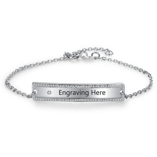 Custom 925 Sterling Silver Nameplate Bar Bracelet