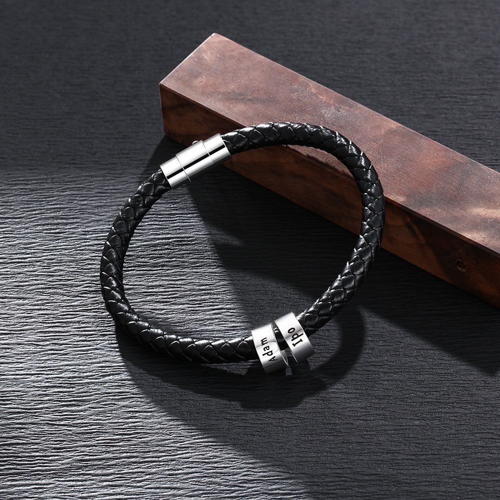 Custom Stainless Steel Leather Bracelet