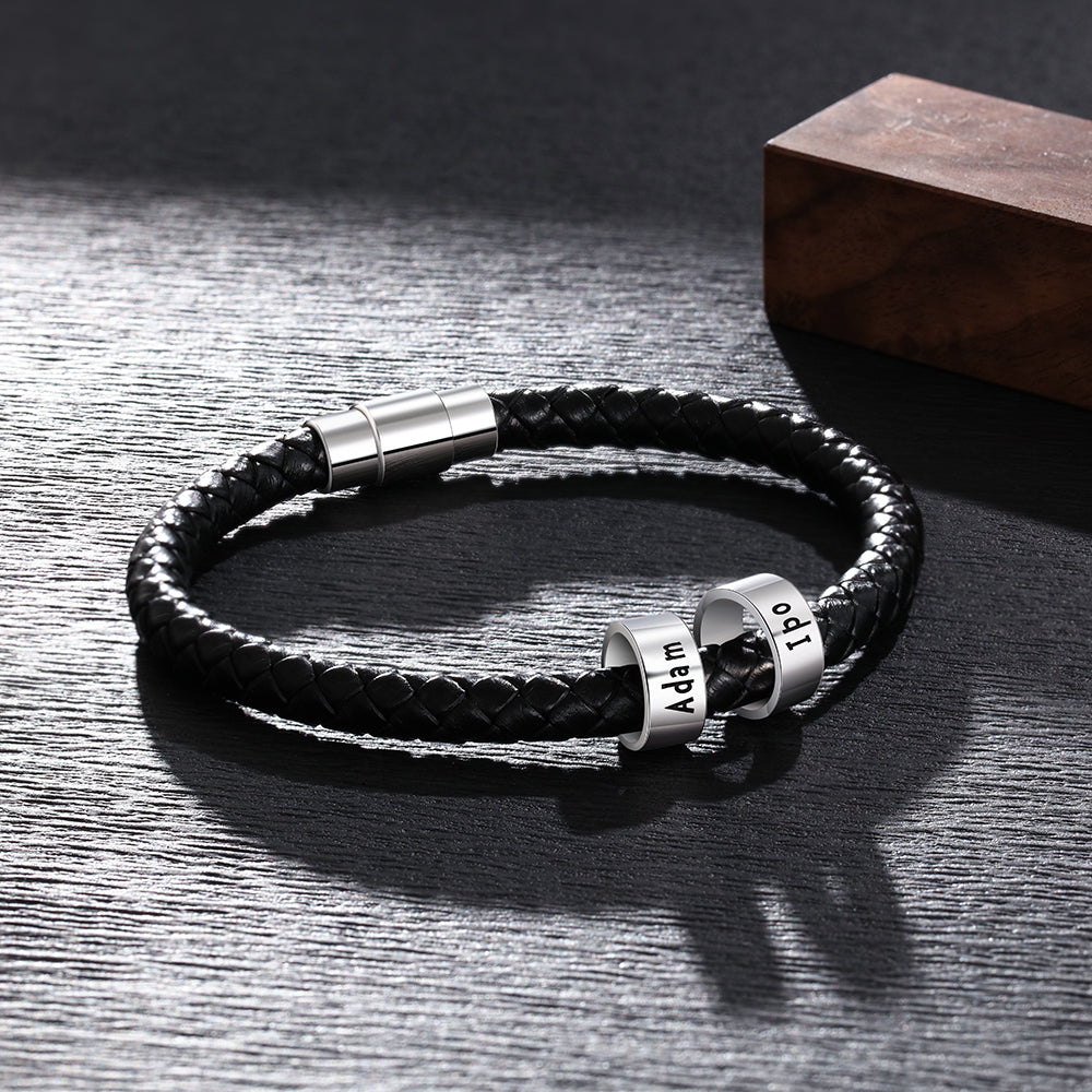 Custom Stainless Steel Leather Bracelet