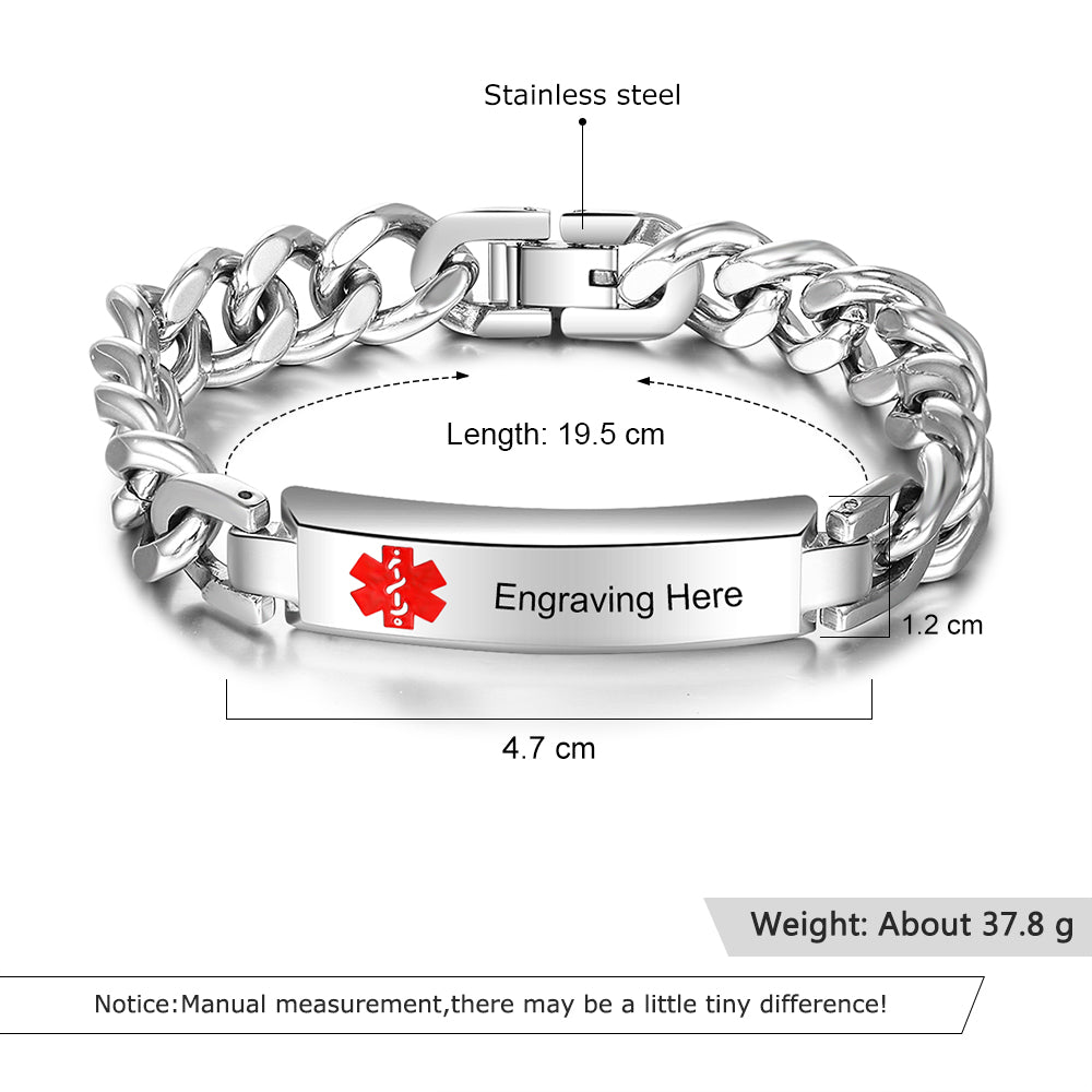 Engraved Stainless Steel Medical Alert Bracelet