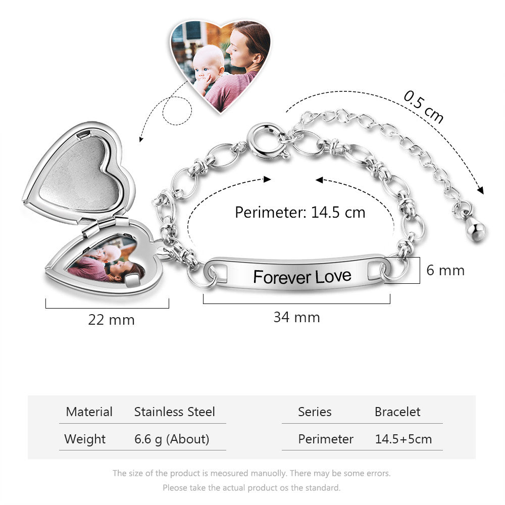 Personalized Stainless Steel Heart Shape Photo Bracelet