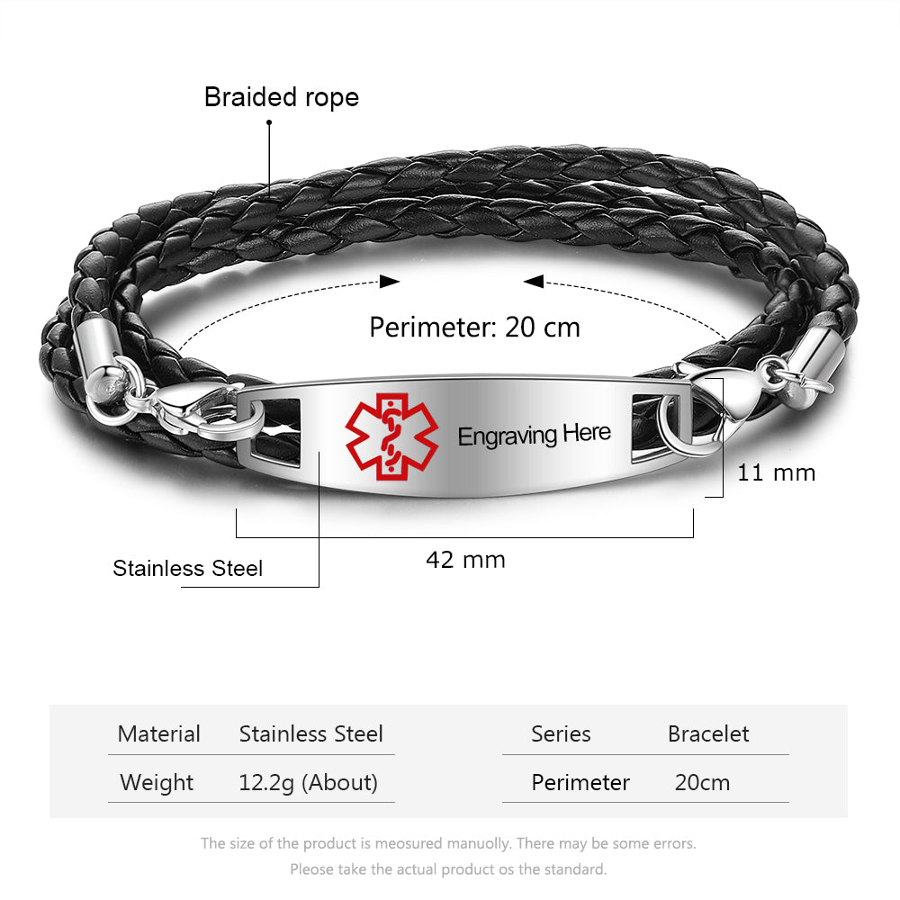 PU Leather Cord Medical Titanium Steel Bracelet