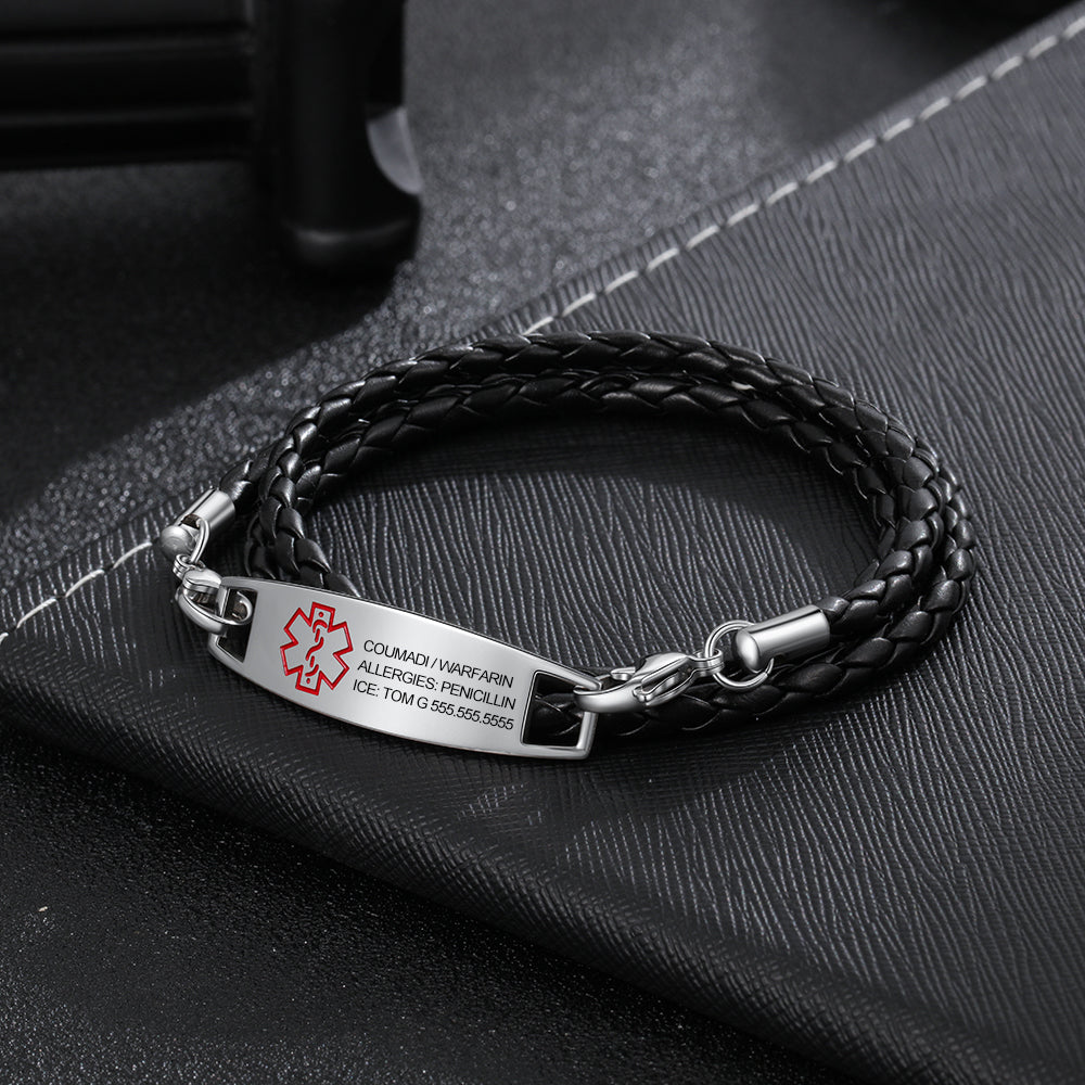 PU Leather Cord Medical Titanium Steel Bracelet