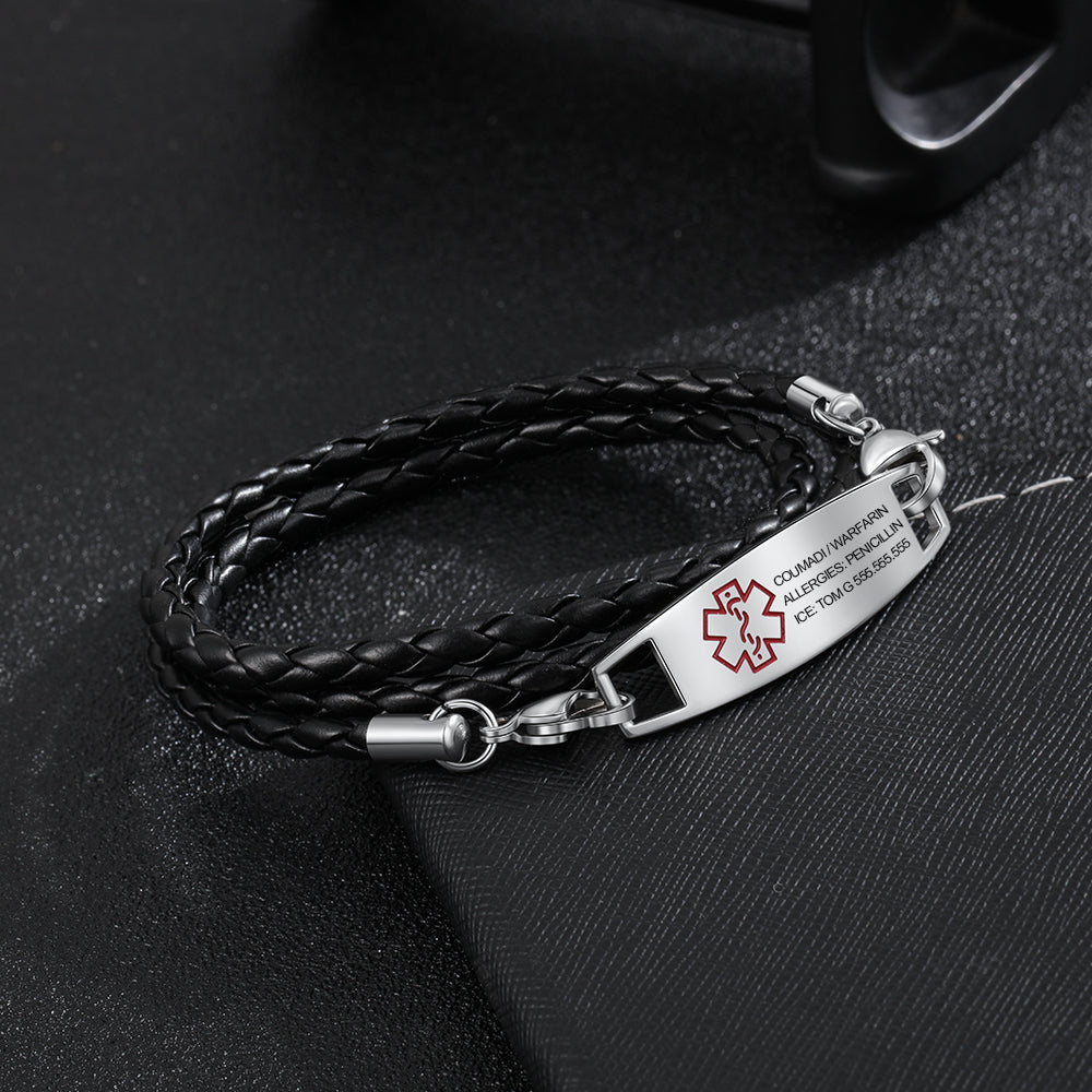 PU Leather Cord Medical Titanium Steel Bracelet