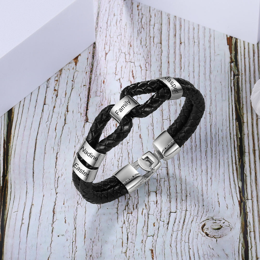 Custom Stainless Steel Leather Bracelet