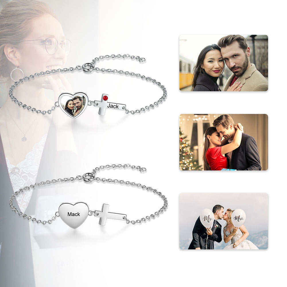 Stainless Steel Personalized Photo Necklace Heart Cross Bracelet