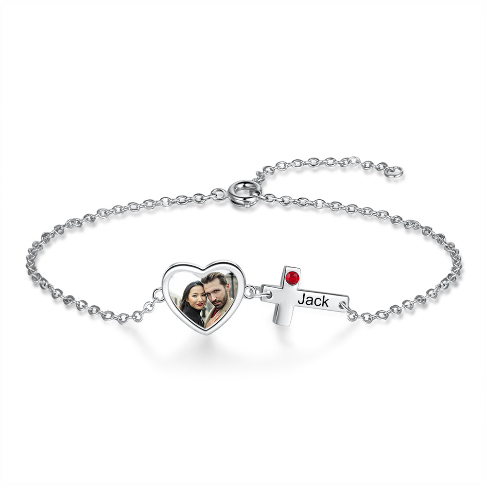 Stainless Steel Personalized Photo Necklace Heart Cross Bracelet