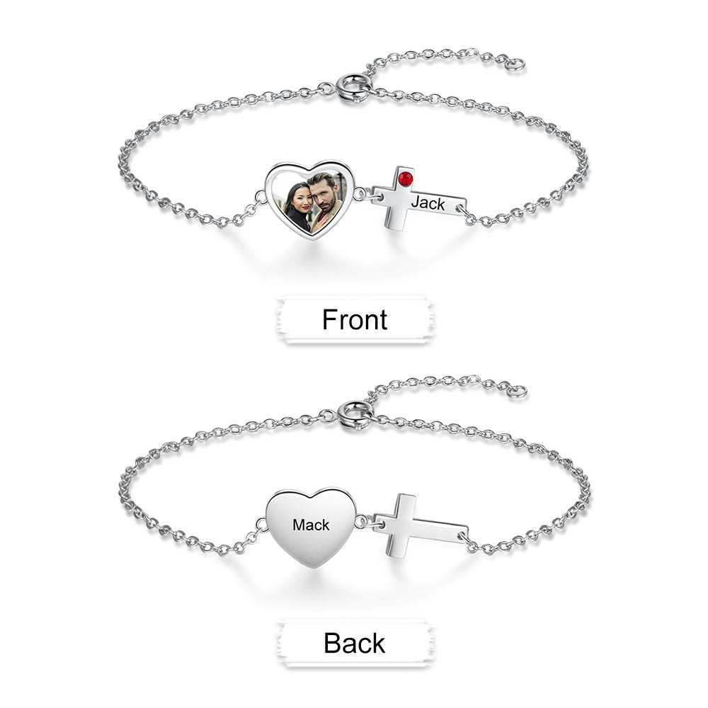 Stainless Steel Personalized Photo Necklace Heart Cross Bracelet