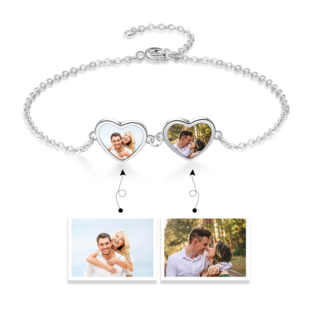 Stainless Steel Double Heart Shape Photo Bracelet