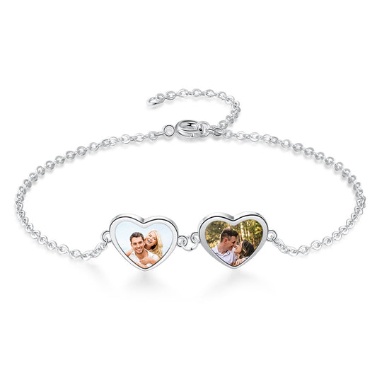 Stainless Steel Double Heart Shape Photo Bracelet