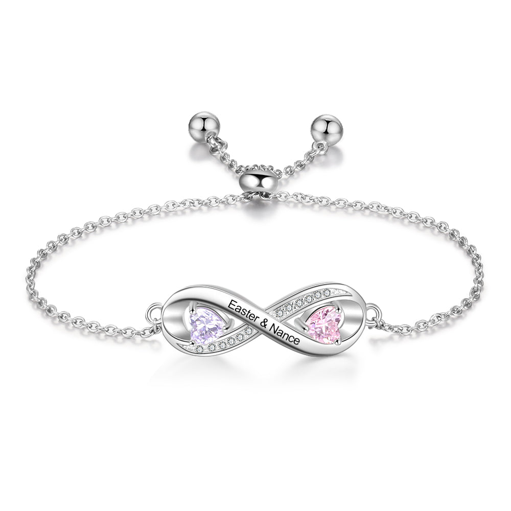 Custom Birthstone & Engraved Rhoidum Plated Bracelet