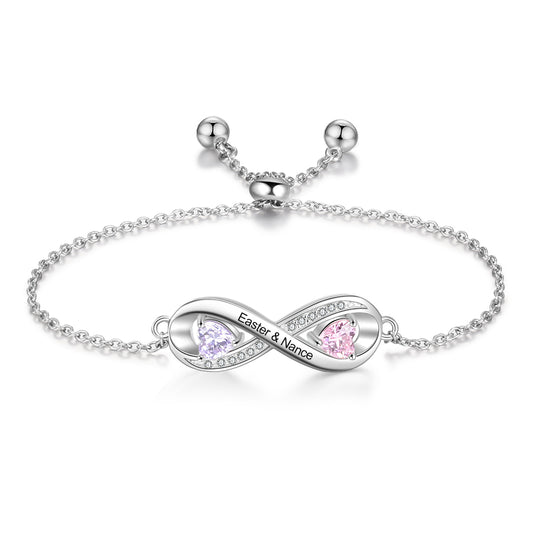 Custom Birthstone & Engraved Rhoidum Plated Bracelet