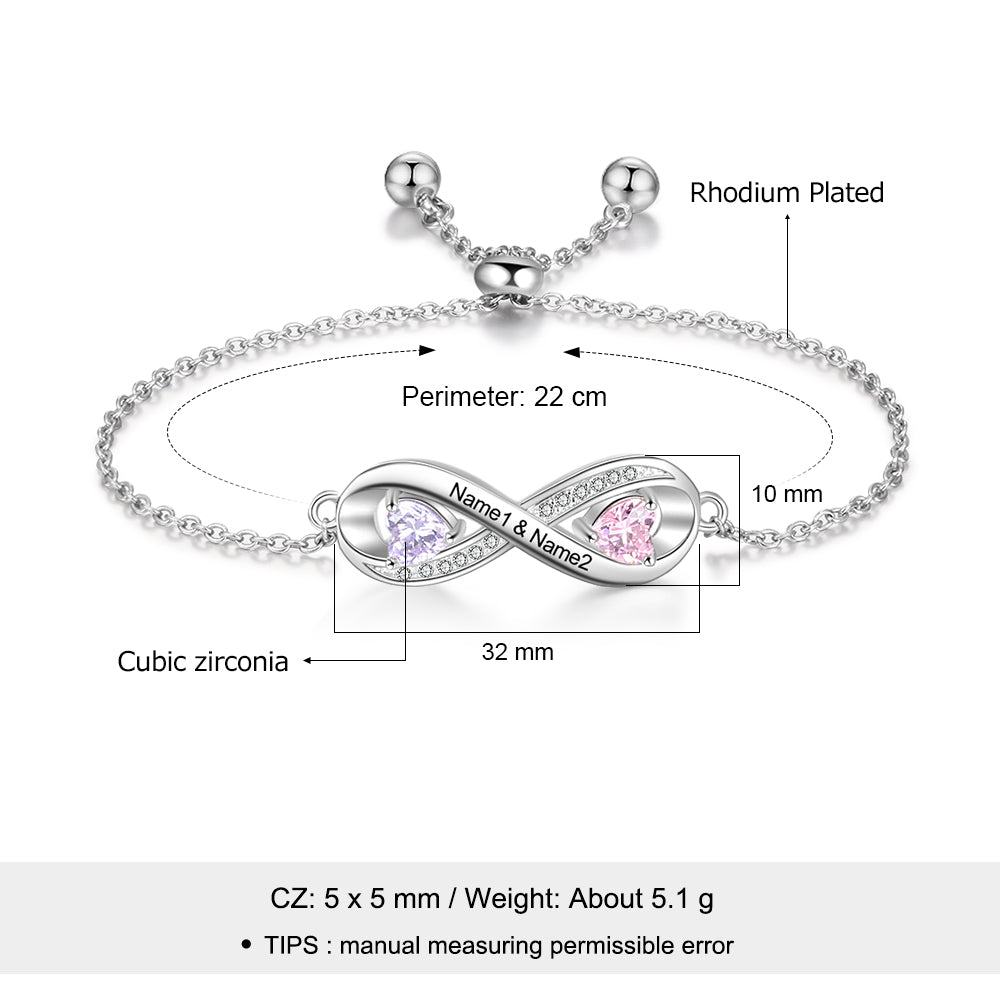 Custom Birthstone & Engraved Rhoidum Plated Bracelet