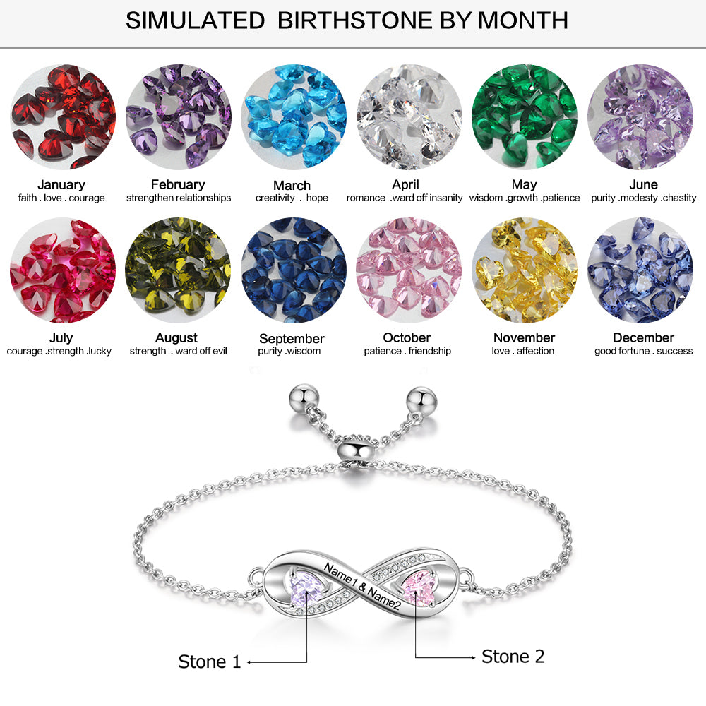 Custom Birthstone & Engraved Rhoidum Plated Bracelet