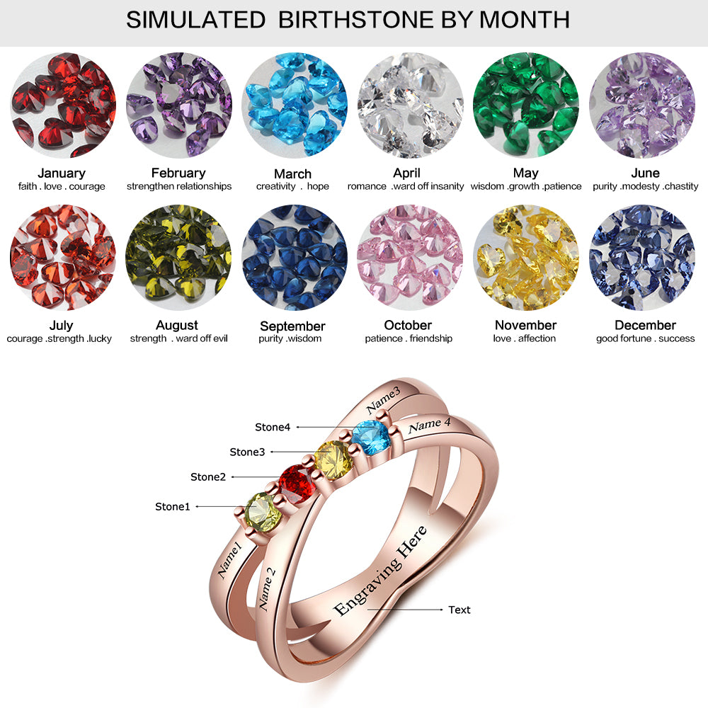 Custom 925 Silver Four Birthstones Rings