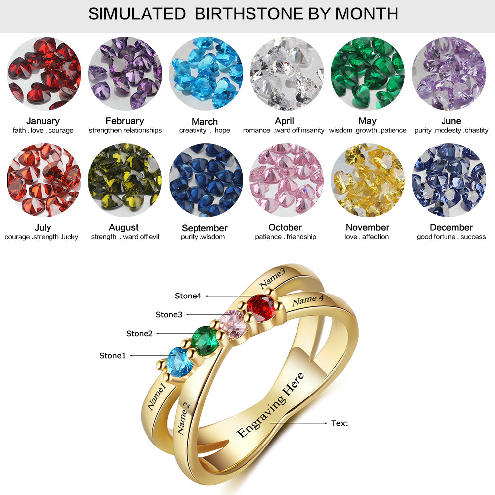 Custom 925 Silver Four Birthstones Rings