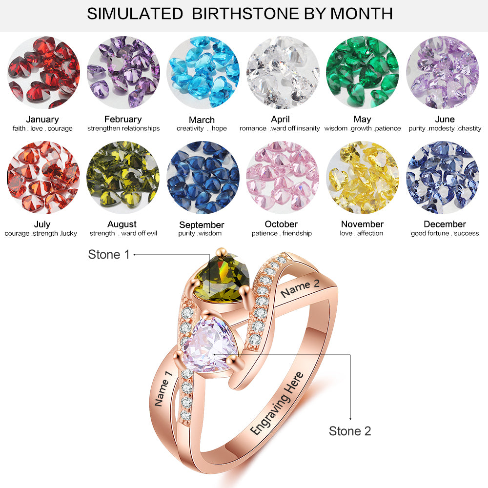 925 Sterling Silver Heart Birthstone Name Rings