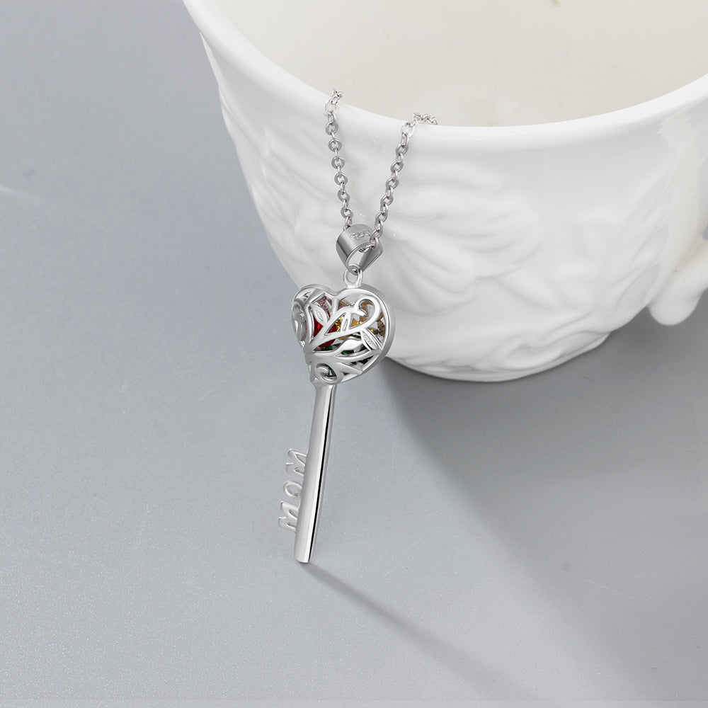 925 Sterling Silver Heart Shape Key Pendant Necklaces