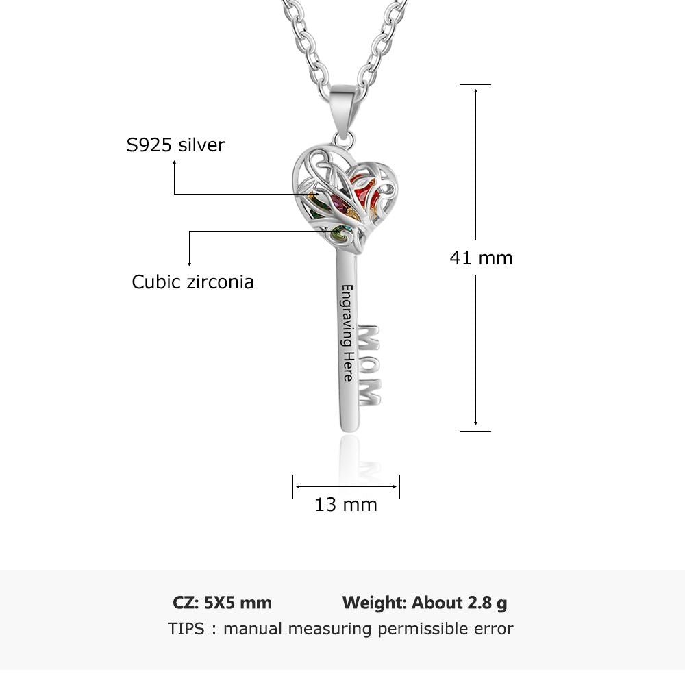 925 Sterling Silver Heart Shape Key Pendant Necklaces