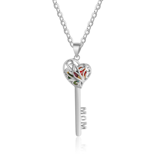 925 Sterling Silver Heart Shape Key Pendant Necklaces