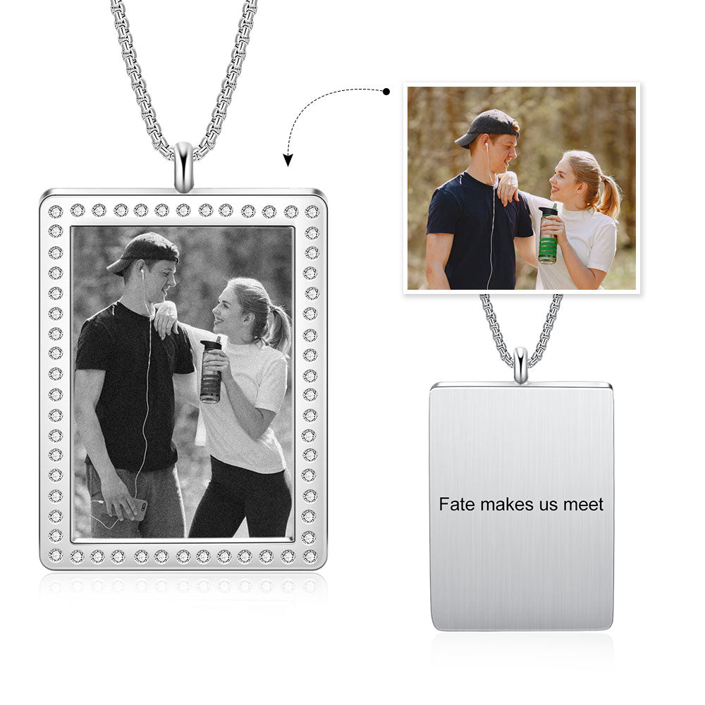 Stainless Steel Rectangle Photo Pendant Necklace