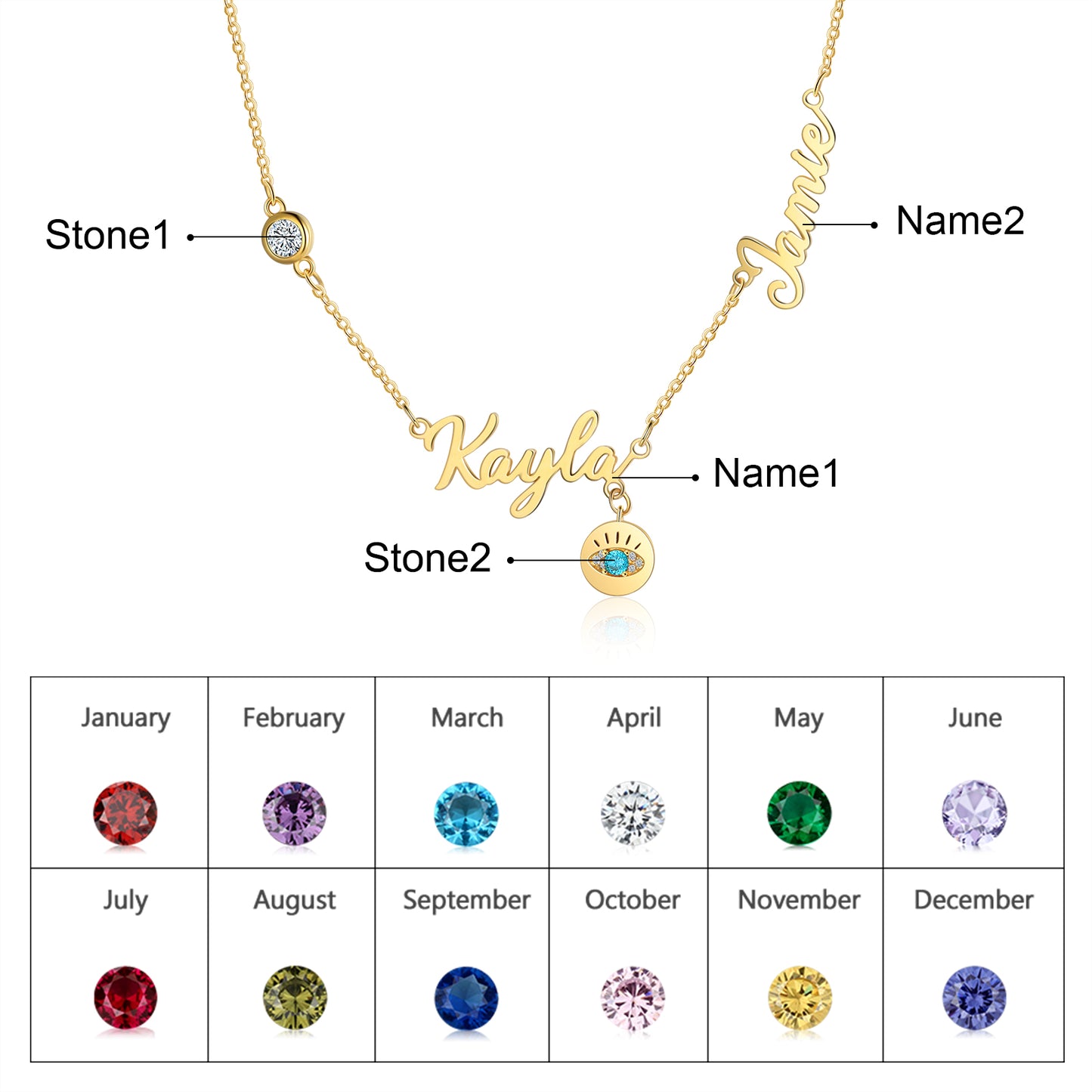 Gold Plated Evil Eye Name Necklace