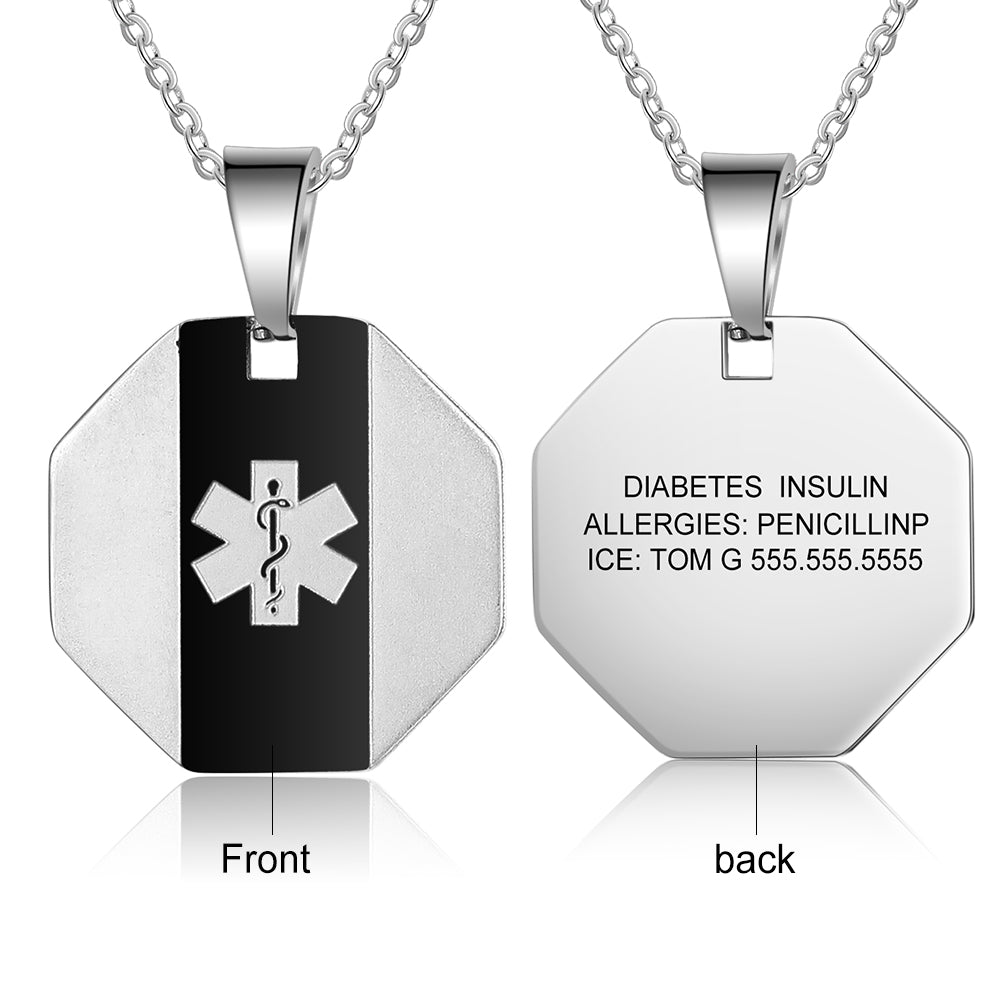 Engraving Stainless Steel Medical Necklace