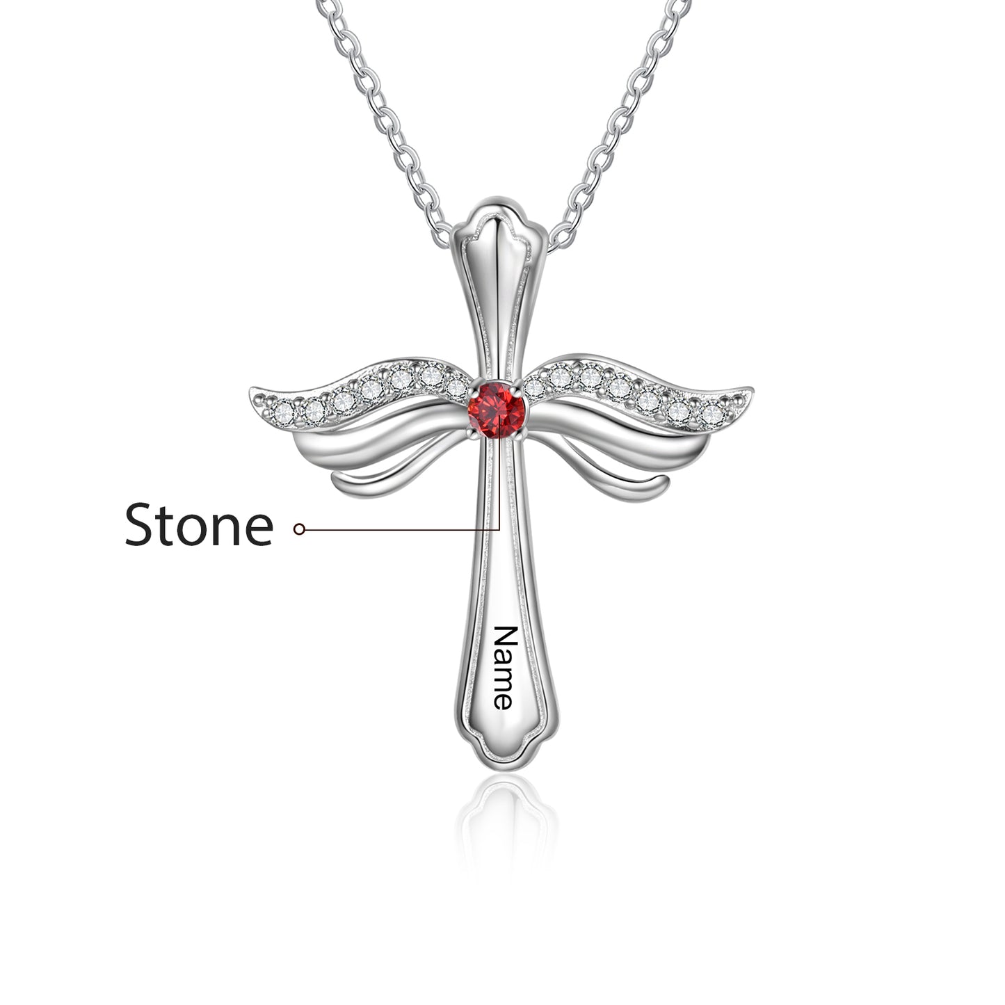 Custom Engraved Rhodium Plated Cross Necklace