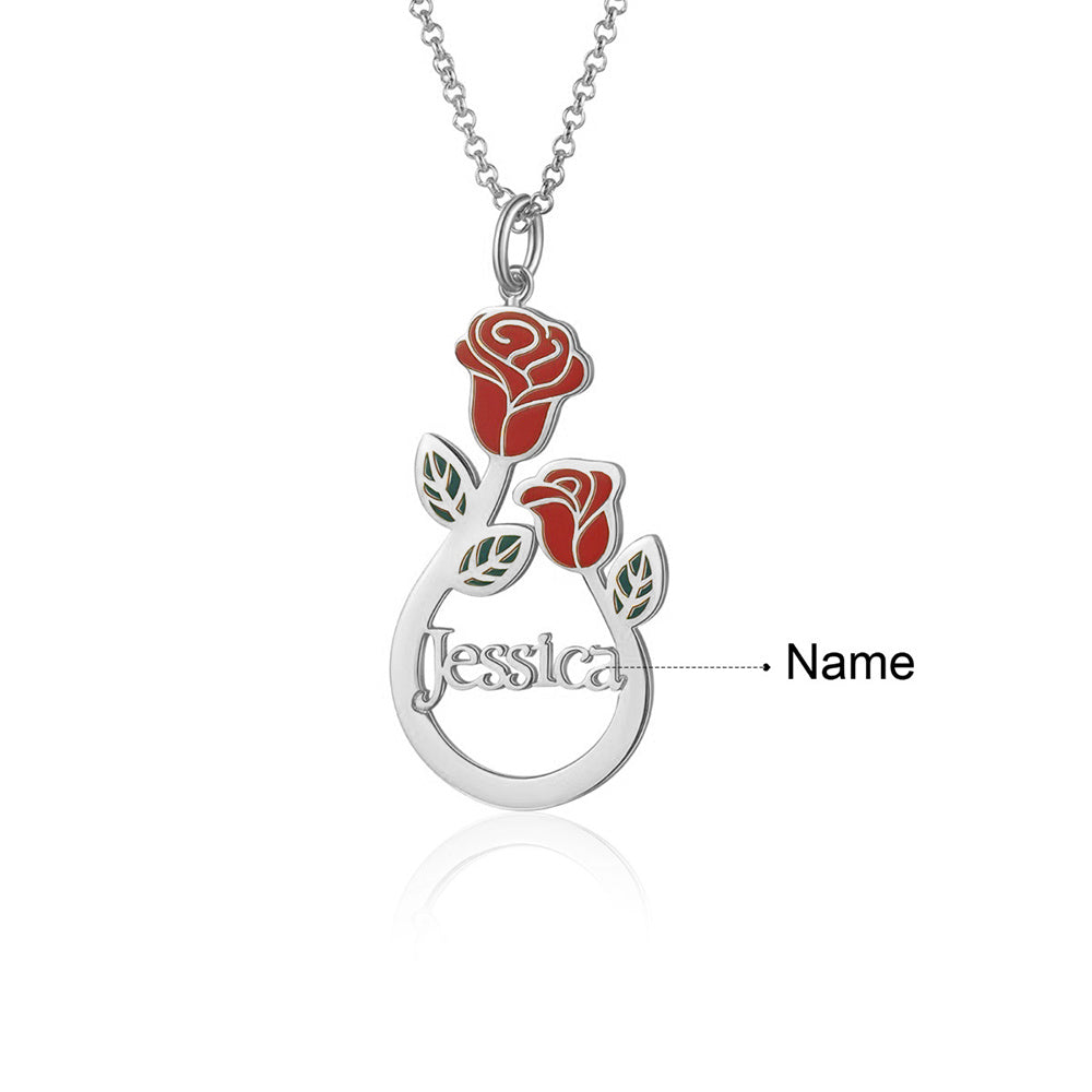 Personalized Stainless Steel Rose Flower Name Necklace