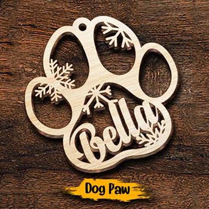 Personalized Wooden Paw Ornament (Dog, Cat & Angel Wings)