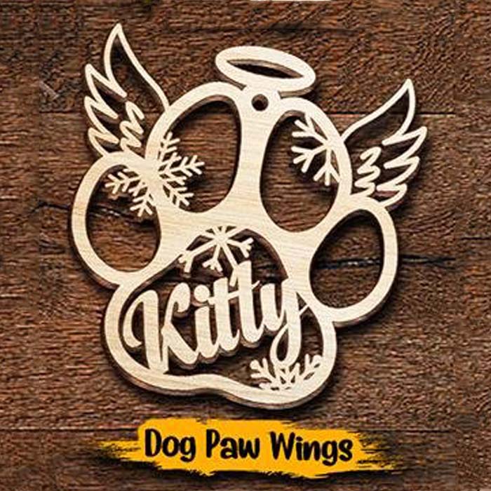 Personalized Wooden Paw Ornament (Dog, Cat & Angel Wings)