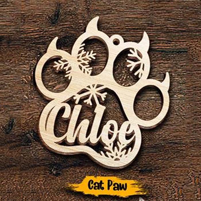 Personalized Wooden Paw Ornament (Dog, Cat & Angel Wings)