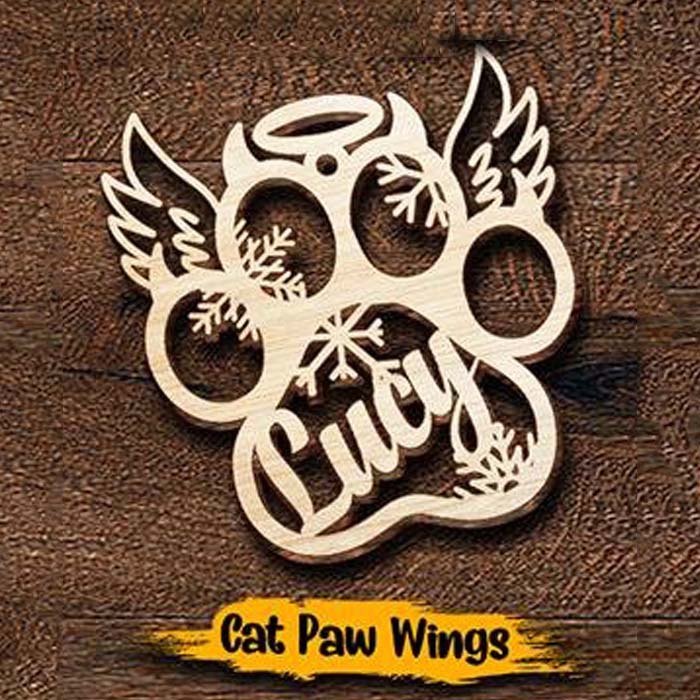 Personalized Wooden Paw Ornament (Dog, Cat & Angel Wings)