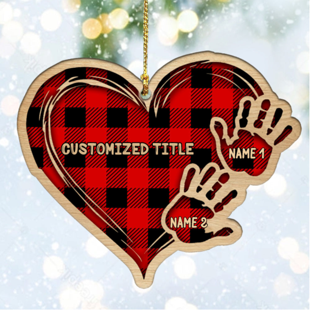 Personalized Checkered Heart Family Christmas Ornament with Engraved 1-11 Name