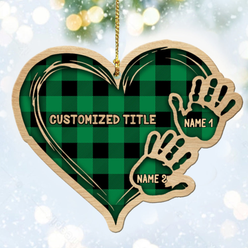 Personalized Checkered Heart Family Christmas Ornament with Engraved 1-11 Name